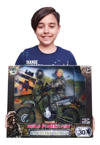 Moto Kawasaki Klr 650 Juguete Grande Con Soldado Articulado