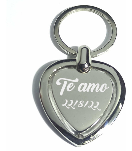 Imagen 3 de 10 de Llavero Acero Giratorio Corazón Grabado Laser Estuche Rígido