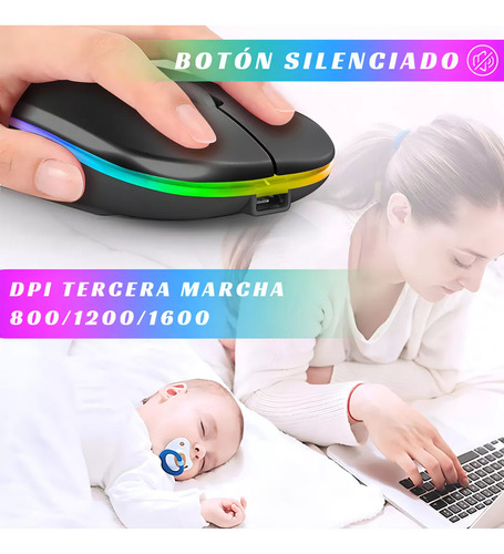 Ratón Inalámbrico Para Computadora Windows Bluetooth Dip, 2 Color Negro/rosa