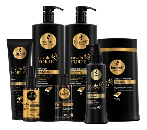 Kit Haskell Cavalo Forte Shampoo Condicionador Litro Máscara