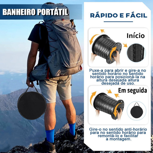 Banheiro Portátil Para Camping Leve De 15 Litros Retrátil