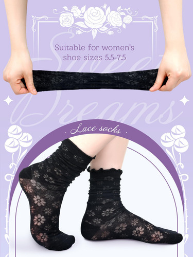6 Pares De Calcetines De Encaje Para Mujer, De Malla