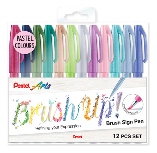 Pentel Brush Sign Pen Colores Pastel Ses15c Punta Pincel