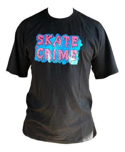 Camisa Skate Crime Preta Slime Azul Rosa - Tamanho Xg / Xxl