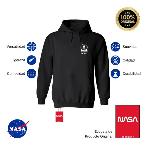 Sudadera Deportiva Mujer Hoodie Nasa Cohete Espacial Escudo