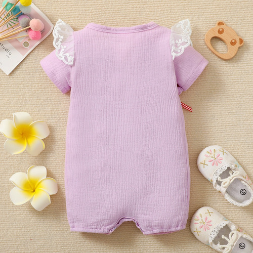 Mamelucos Tierno De Algodón Cómodo Bebé 6-18 M Con Encaje Lila 9-12 M Lisa