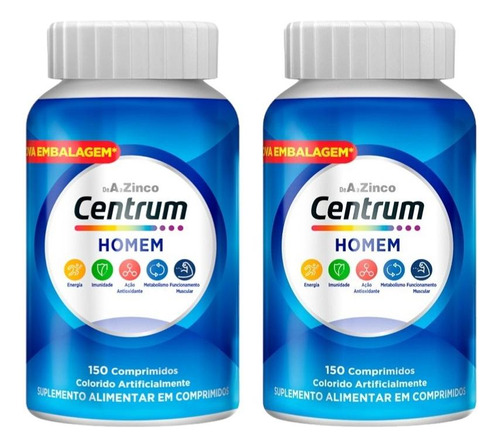 Kit Centrum Homem Com 2 Potes De 150 Comprimidos Cada