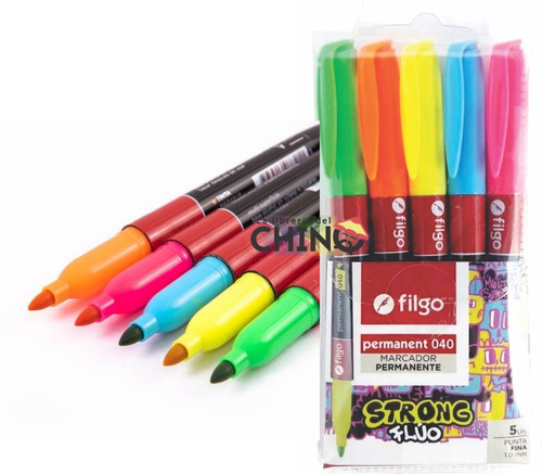 Estuche X 5 Marcador Permanente Filgo 040 Strong Colors Fluo