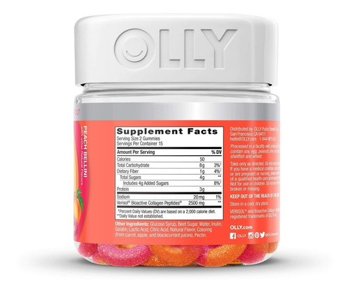 Imagen 3 de 4 de Olly Péptidos De Colágeno Bioactivos Sabor Durazno 30 Gomas