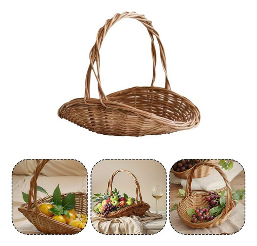 H 2pcs Cesta De Mimbre Tejida De Ratán Con Asa Para Picnic