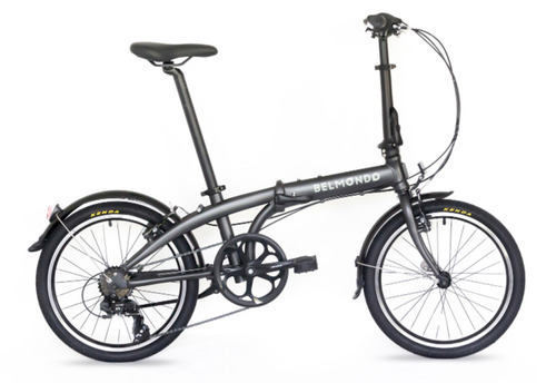Bicicleta urbana plegable Belmondo 7  2024 R20 frenos v, aluminum, linear spring cambio Shimano Tourney TY500 color gris oscuro con pie de apoyo