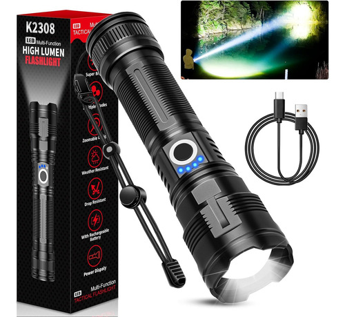 Linterna Tactica Led 100000 Lumenes Recargable Usb Luz Flash