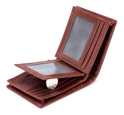 Imagen 5 de 10 de Cartera Plegable De Piel Genuina Gran Capacidad Para Hombre