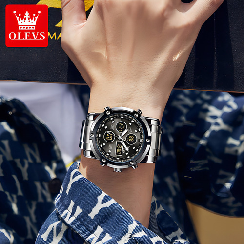 Relógio Eletrônico Impermeável Olevs 1106 Chronograph Cor Do Fundo Silver Black