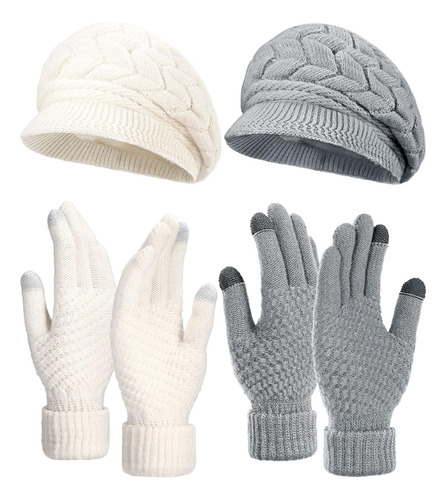 Conjunto De 4 Piezas De Gorro Y Guantes De Invierno Muj...