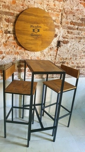 Imagen 3 de 8 de Mesa Barra Desayunador 60x40x105 + 2 Taburetes Con Respaldo