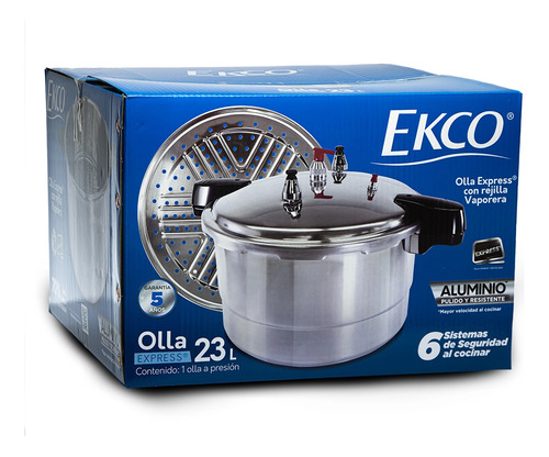 Olla Express Ekco De 23lts 6 Sistemas De Seg. De Aluminio