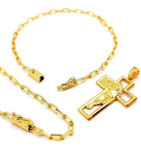 Cordão Pulseira Face Cristo Banhado Ouro 18k Kit Joias Luxo