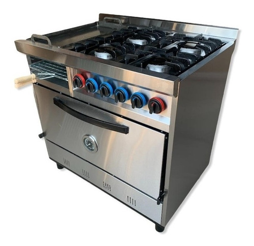 Cocina Gastrostore Industrial 4H + Plancha a gas 4 hornallas gris puerta ciega