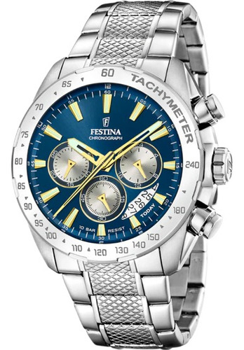 Reloj Festina Chrono Hombre Acero Azul Amarillo F20668.5