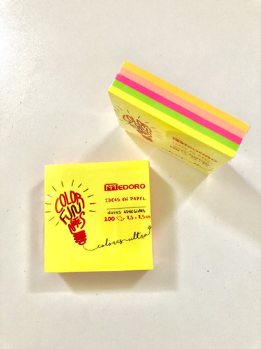 Notas Adhesivas Medoro Taco 7.5cmx7.5cm Cubo 200 Hojas Fluo