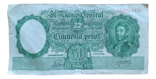 Antiguo Billete 50 Pesos Moneda Nacional Bottero 1989