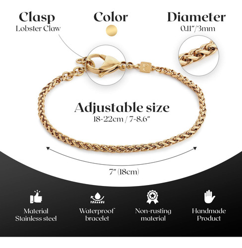 Pulseras De Cadena De Cuerda De Oro Mujeres Y Hombres, ...