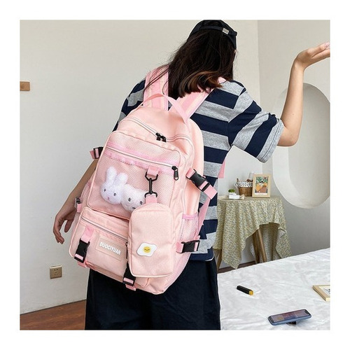 Imagen 2 de 4 de Mochila Versión Coreana Color Sólido Gran Capacidad