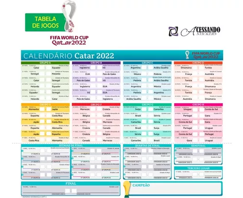 Tabela De Jogos Copa Do Mundo Qatar Adesivo Seleções 70x47cm