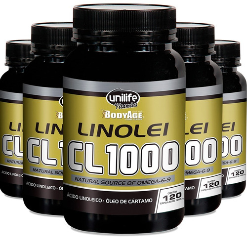 Kit 5 Linolei Cl 1000 Óleo De Cártamo Unilife 120 Cáps Sabor Sem sabor