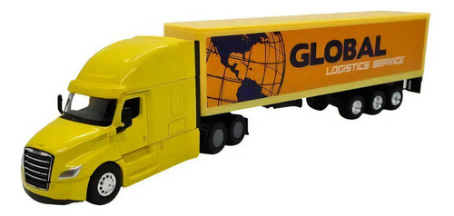 Carreta Com Carroceria Miniatura Freightliner Cascadia 1:64 Cor Amarelo Global