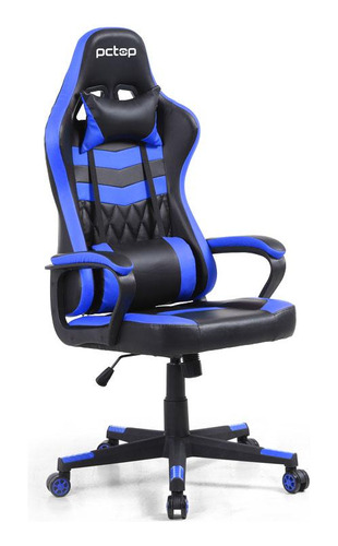 Cadeira Gamer De Escritório Ergonômica Pctop Elite 1010 Preto E Azul Reclinável Giratória