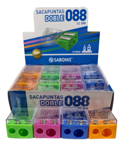 Sacapuntas C/deposito Doble Escolar Sabonis Sc088 Caja 24pcs