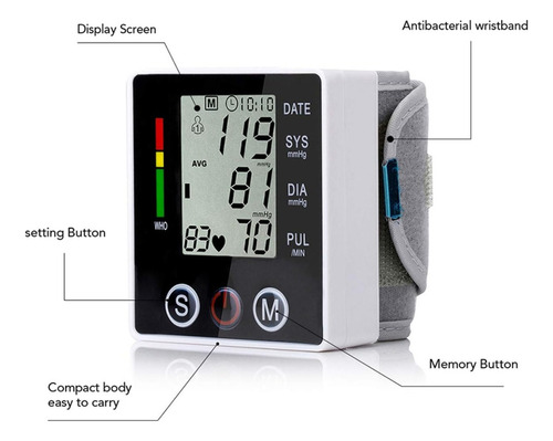 Monitor De Presión Arterial Digital De Muñeca Tensiómetro