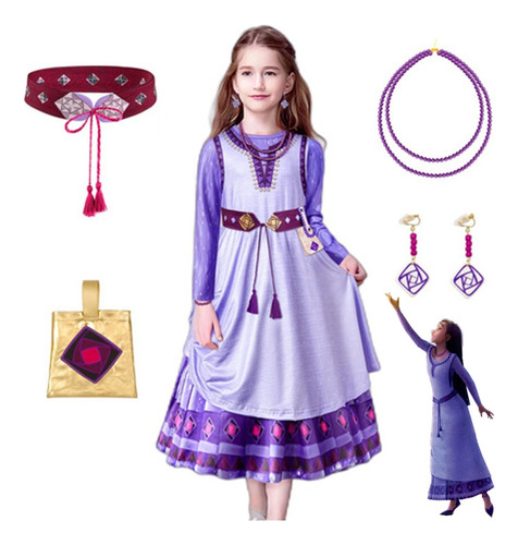 Vestido De Princesa Wish Asha Para Niñas,disfraz De Princesa Para Carnaval Halloween De Pascua Cosplay Infantil Fantasía Fiesta Cumpleaños Accesorios