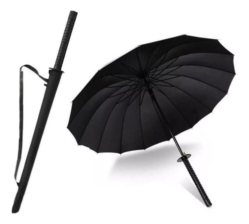Sombrilla Katana Samurai Elegante Accesorio Sol Y Lluvia Color Negro Diseño de la tela Liso