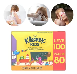 Lenço De Papel Kleenex Kids Descartável Toalha Suave 100un