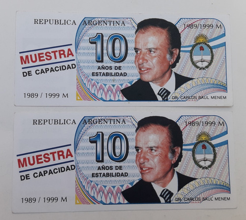 * 2 Billetes De Fantasía Sin Circular Menemtrucho 1989/1999.