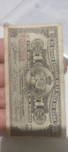 Billete  1 Peso De El Banco Español De La Isla De Cuba 1896