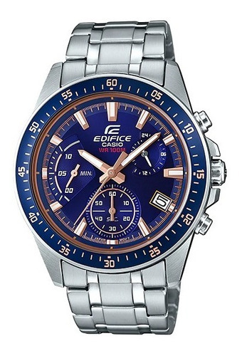 Reloj Casio Edifice Efv-540d-2a P Ag Of Lcal Barrio Belgrano Color de la malla Plateado Color del bisel Azul Color del fondo Azul