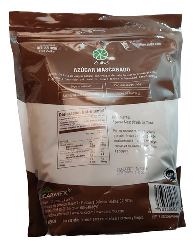 Azúcar Mascabado Zulka. Con 2 Kilogramos. Sin Conservadores.