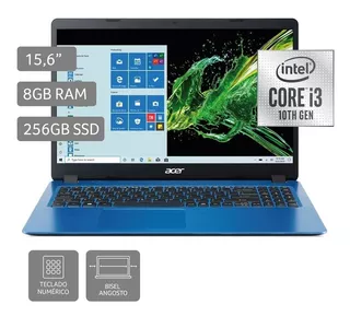 Laptop Acer A315-56 15.6 Intel Core I3 256gb Ssd 8gb Ram