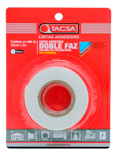 Cinta Doble Faz Adhesiva Blanca Uso Interior Tacsa 24mm X 2m