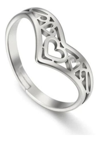 Imagen 8 de 8 de Anillos Ajustable Mujer Corazones Luna Gato Flor Acero Plata
