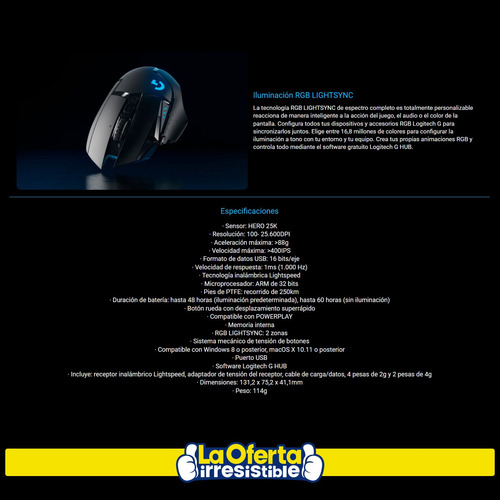 Mouse Gamer Inalámbrico Logitech G G502 Lightspeed