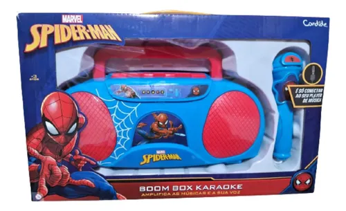 Boom Box Karaokê C/ Microfone Musical Infantil Homem Aranha