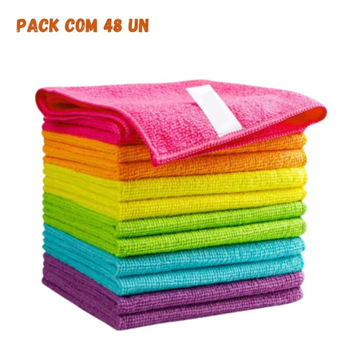 Kit 48 Flanela Microfibra Limpa Vidro Pano Multiuso 30x30 Cm