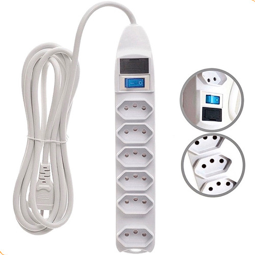 Extensão Eletrica Filtro De Linha Fusível 6 Tomada 127/220V
