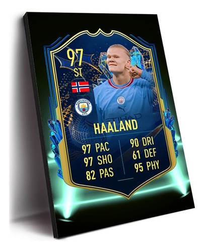 Carta Cuadro Haaland Man City Tipo Fifa 40x28 Madera