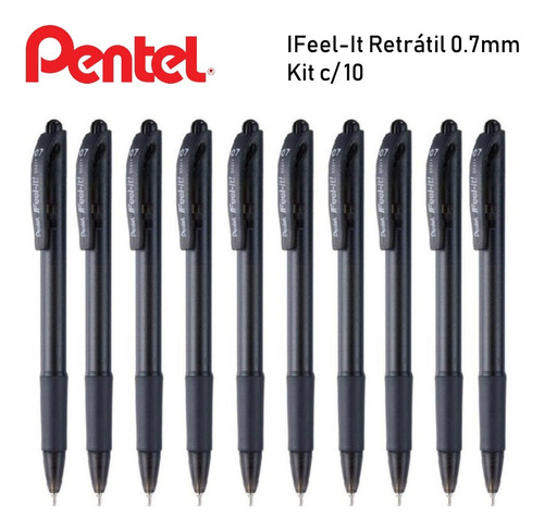 Kit C/ 10 Caneta Pentel Ifeel-it Retrátil 0.7mm - Azul Cor da tinta Preto Cor do exterior Padrão